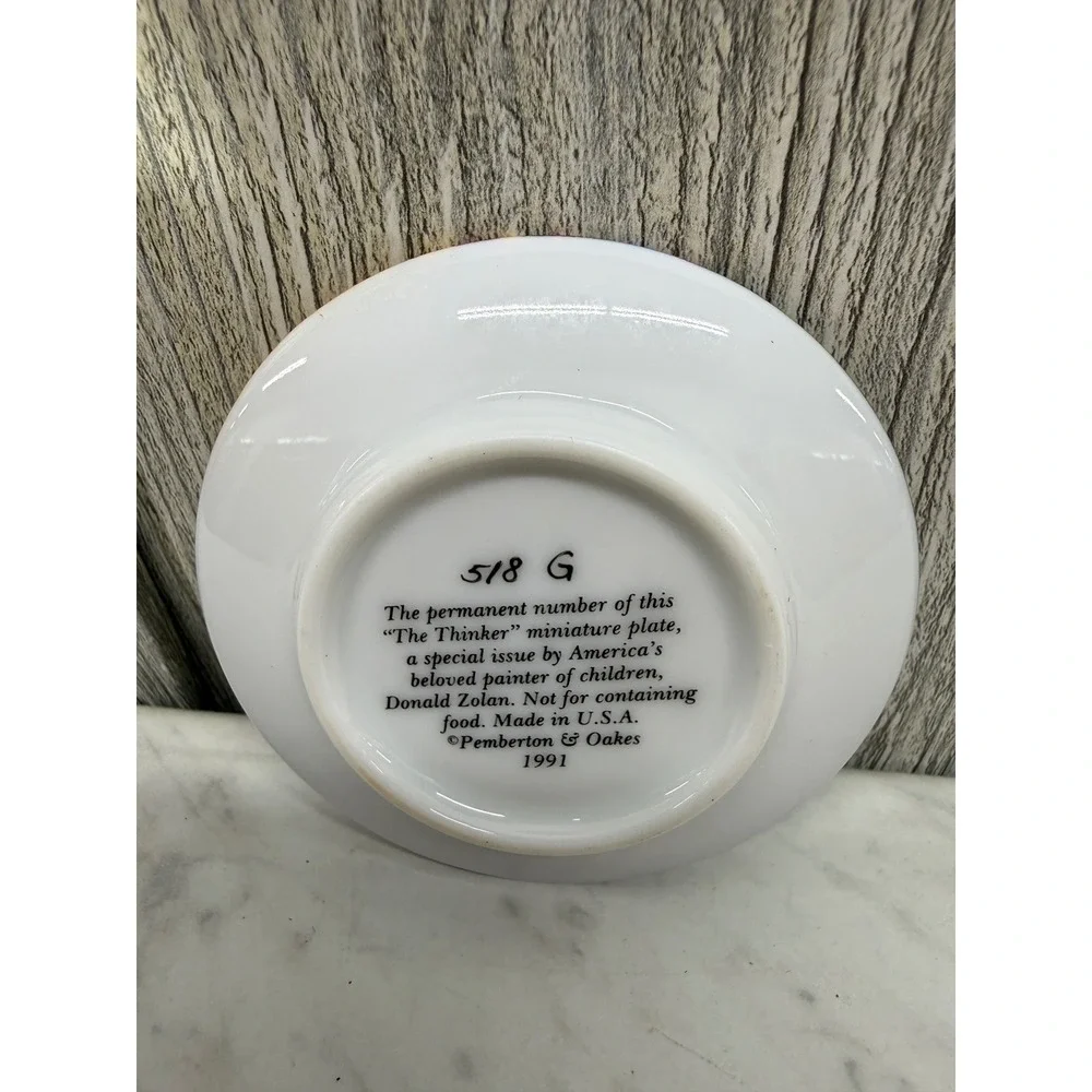 Donald Zolan The Thinker Miniature Collector Plate Pemberton & Oakes 1991 3.25